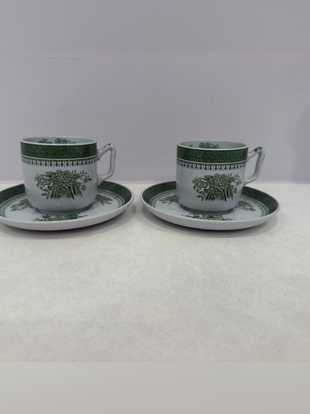 Spode FITZHUGH GREEN Demitasse Cup & Saucer 2 sets pair